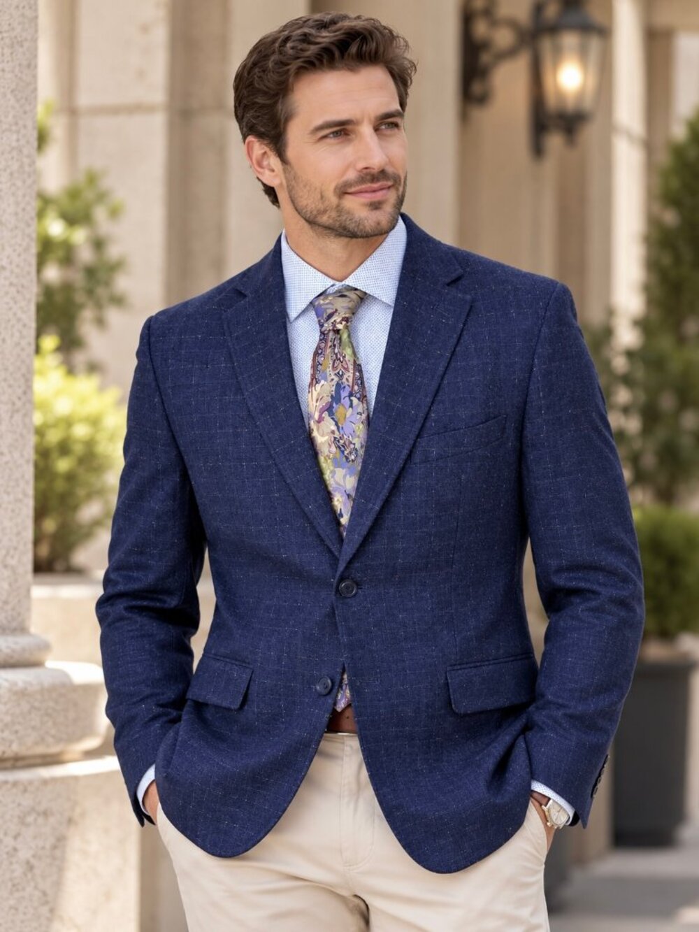 NWOT Men's Alan Flusser Partially Lined Navy Check Blazer Sport Coat Size MEDIUM